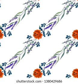 Floral pattern with roses and lavender