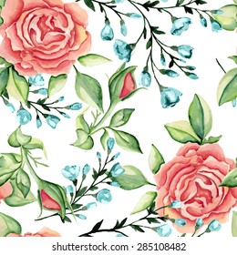Floral pattern with roses. Watercolor. Vector illustration