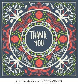  Floral pattern in Scandinavian style. Editable vector illustration with text Thank you