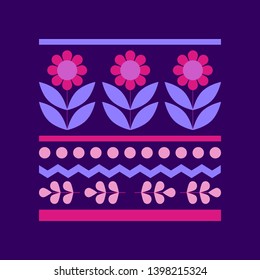 Floral pattern in Scandinavian style for textile design. Trendy square vector background. Cute simple ornament with dots and flowers.