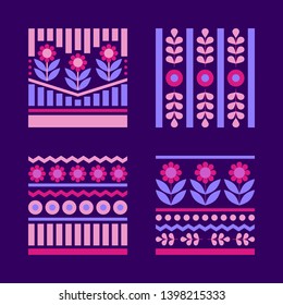 Floral pattern in Scandinavian style for textile design. Trendy square vector background. Set with four different  simple ornament.