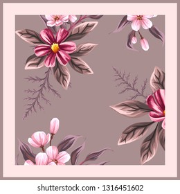 floral pattern for scarf and textile print background. 