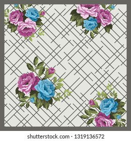 floral pattern for scarf and textile print background. geometric flower pattern