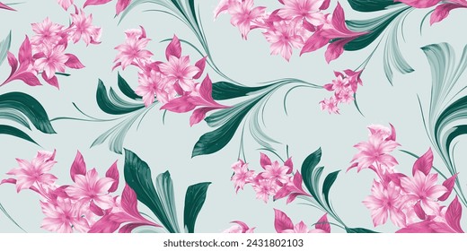 Floral Pattern. Seamless abstract flower leaf illustration. Hand Drawn exotic floral element. Trendy fabric prints.