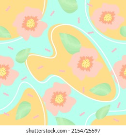floral pattern seamless background. a combination of yellow, pink and green pastel colors with a retro and feminine impression