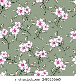 Floral pattern. Seamless background with different kinds of fabulous flowers, herbs, leaves on dark background. Beautiful Botanical texture, Vector.