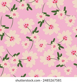 Floral pattern. Seamless background with different kinds of fabulous flowers, herbs, leaves on dark background. Beautiful Botanical texture, Vector.