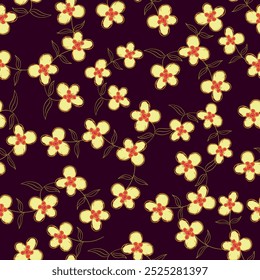 Floral pattern. Seamless background with different kinds of fabulous flowers, herbs, leaves on dark background. Beautiful Botanical texture, Vector.