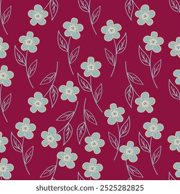 Floral pattern. Seamless background with different kinds of fabulous flowers, herbs, leaves on dark background. Beautiful Botanical texture, Vector.