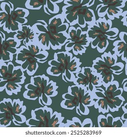 Floral pattern. Seamless background with different kinds of fabulous flowers, herbs, leaves on dark background. Beautiful Botanical texture, Vector.