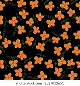 Floral pattern. Seamless background with different kinds of fabulous flowers, herbs, leaves on dark background. Beautiful Botanical texture, Vector.