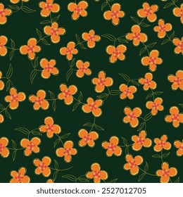 Floral pattern. Seamless background with different kinds of fabulous flowers, herbs, leaves on dark background. Beautiful Botanical texture, Vector.