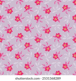 Floral pattern. Seamless background with different kinds of fabulous flowers, herbs, leaves on dark background. Beautiful Botanical texture, Vector.