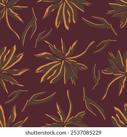 Floral pattern. Seamless background with different kinds of fabulous flowers, herbs, leaves on dark background. Beautiful Botanical texture, Vector.