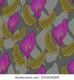 Patrón floral. Fondo sin fisuras con diferentes tipos de flores fabulosas, hierbas, hojas sobre fondo oscuro. Hermosa textura botánica, Vector.