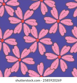 Floral pattern. Seamless background with different kinds of fabulous flowers, herbs, leaves on dark background. Beautiful Botanical texture, Vector.