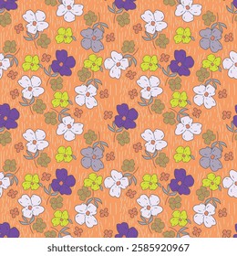 Floral pattern. Seamless background with different kinds of fabulous flowers, herbs, leaves on dark background. Beautiful Botanical texture, Vector.