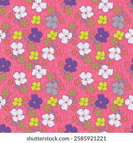 Floral pattern. Seamless background with different kinds of fabulous flowers, herbs, leaves on dark background. Beautiful Botanical texture, Vector.