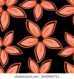 Padrão floral. Fundo perfeito com diferentes tipos de flores fabulosas, ervas, folhas no fundo escuro. Bela textura Botânica, Vetor