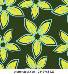 Padrão floral. Fundo perfeito com diferentes tipos de flores fabulosas, ervas, folhas no fundo escuro. Bela textura Botânica, Vetor