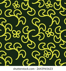 Padrão floral. Fundo perfeito com diferentes tipos de flores fabulosas, ervas, folhas no fundo escuro. Bela textura Botânica, Vetor