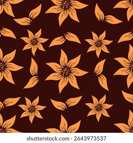 Padrão floral. Fundo perfeito com diferentes tipos de flores fabulosas, ervas, folhas no fundo escuro. Bela textura Botânica, Vetor