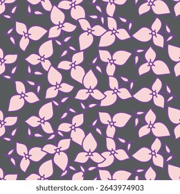 Padrão floral. Fundo perfeito com diferentes tipos de flores fabulosas, ervas, folhas no fundo escuro. Bela textura Botânica, Vetor