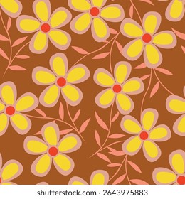 Floral pattern. Seamless background with different kinds of fabulous flowers, herbs, leaves on dark background. Beautiful Botanical texture, Vector