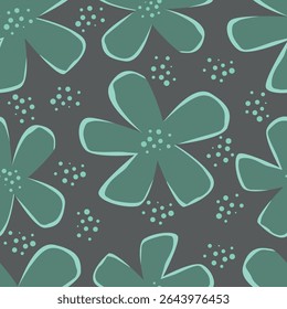 Padrão floral. Fundo perfeito com diferentes tipos de flores fabulosas, ervas, folhas no fundo escuro. Bela textura Botânica, Vetor