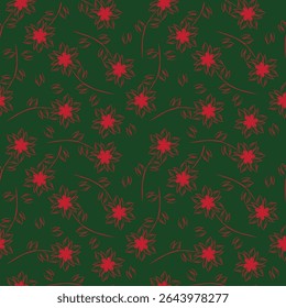 Floral pattern. Seamless background with different kinds of fabulous flowers, herbs, leaves on dark background. Beautiful Botanical texture, Vector