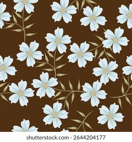 Padrão floral. Fundo perfeito com diferentes tipos de flores fabulosas, ervas, folhas no fundo escuro. Bela textura botânica, Vetor.