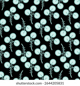 Padrão floral. Fundo perfeito com diferentes tipos de flores fabulosas, ervas, folhas no fundo escuro. Bela textura botânica, Vetor.