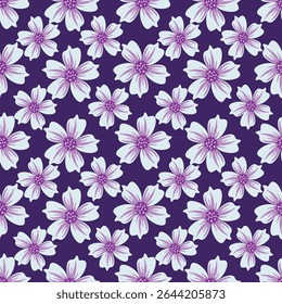 Padrão floral. Fundo perfeito com diferentes tipos de flores fabulosas, ervas, folhas no fundo escuro. Bela textura botânica, Vetor.