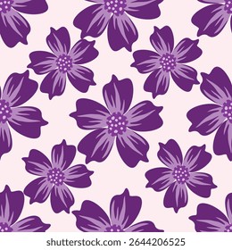 Floral pattern. Seamless background with different kinds of fabulous flowers, herbs, leaves on dark background. Beautiful Botanical texture, Vector.