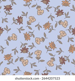 Padrão floral. Fundo perfeito com diferentes tipos de flores fabulosas, ervas, folhas no fundo escuro. Bela textura botânica, Vetor.