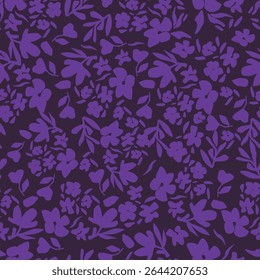Padrão floral. Fundo perfeito com diferentes tipos de flores fabulosas, ervas, folhas no fundo escuro. Bela textura botânica, Vetor.