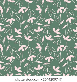 Floral pattern. Seamless background with different kinds of fabulous flowers, herbs, leaves on dark background. Beautiful Botanical texture, Vector.