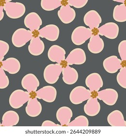 Padrão floral. Fundo perfeito com diferentes tipos de flores fabulosas, ervas, folhas no fundo escuro. Bela textura botânica, Vetor.