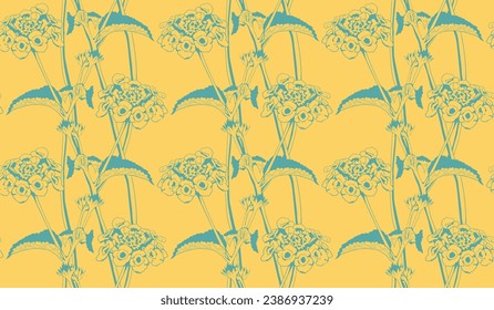 Blumenmuster, nahtloser Hintergrund. Blattdesign und floraler Tapetendesign der Natur. Vektorgrafik.