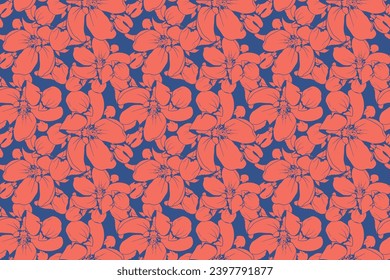 Floral pattern seamless background. Foliage and flower wallpaper design of nature. Vector illustration.