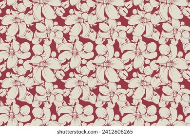 Patrón floral fondo sin fisuras. Diseño de tapiz floral y follaje de la naturaleza. Ilustración vectorial.