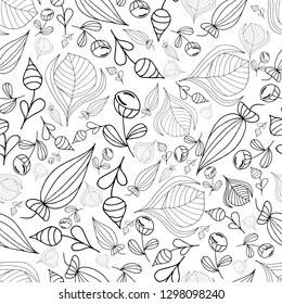 Floral pattern. Seamless pattern in black and white background. Design for book cover , greeting cards, decoupage.