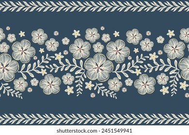 Floral pattern seamless. Blue flowers Ikat design paisley embroidery with floral motifs. Ethnic pattern oriental traditional. Ikat pattern seamless vector illustration. 