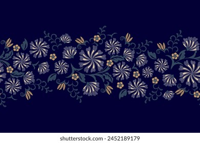 Floral pattern seamless. Blue flowers Ikat design paisley embroidery motifs. Ethnic pattern oriental traditional vector illustration. 