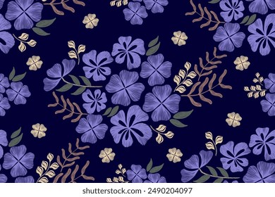 Floral pattern seamless blue indigo flower motifs embroidery texture. Ethnic oriental pattern style abstract pattern vector illustration. Design for print Template fashion. 