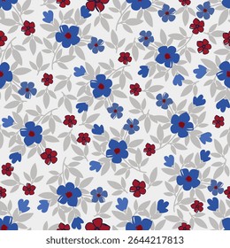 Floral pattern seamless blue navy red gray repeat ,flower seamless pattern ,flowers pattern design Seamless flower pattern with colorful little flowers. Simple flat bright flowers background