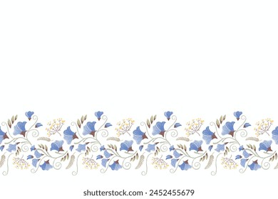 Patrón floral sin costuras. Flores de guisantes azules Ikat diseño paisley motivos bordados. Patrón étnico oriental tradicional Ilustración vectorial. 