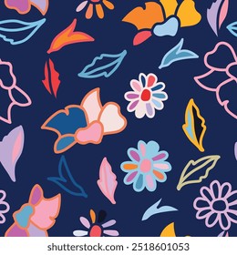 Floral Pattern. Seamless botanical bloom flower for fabric prints. Hand-drawn geometrical texture. Vector illustration. Vector illustration