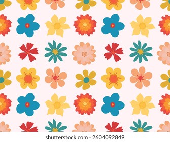 Floral pattern. Seamless pattern with cute colorful flowers. Floral elements are evenly distributed across the field. Beautiful background for banners. Summer print for print, web and surfaces.