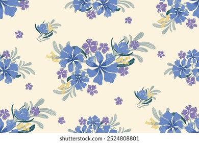 Padrão floral bordado sem costura borda de fundo. Flor azul motivo. Ilustração de vetor de estilo mínimo vintage. Desenhado à mão